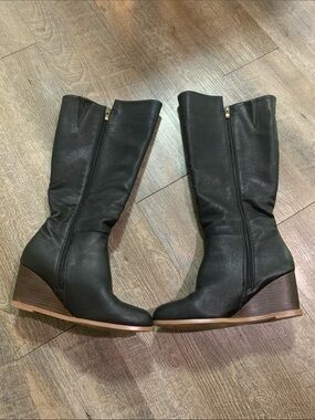 Cato Black Fold-Over Wedge Boots